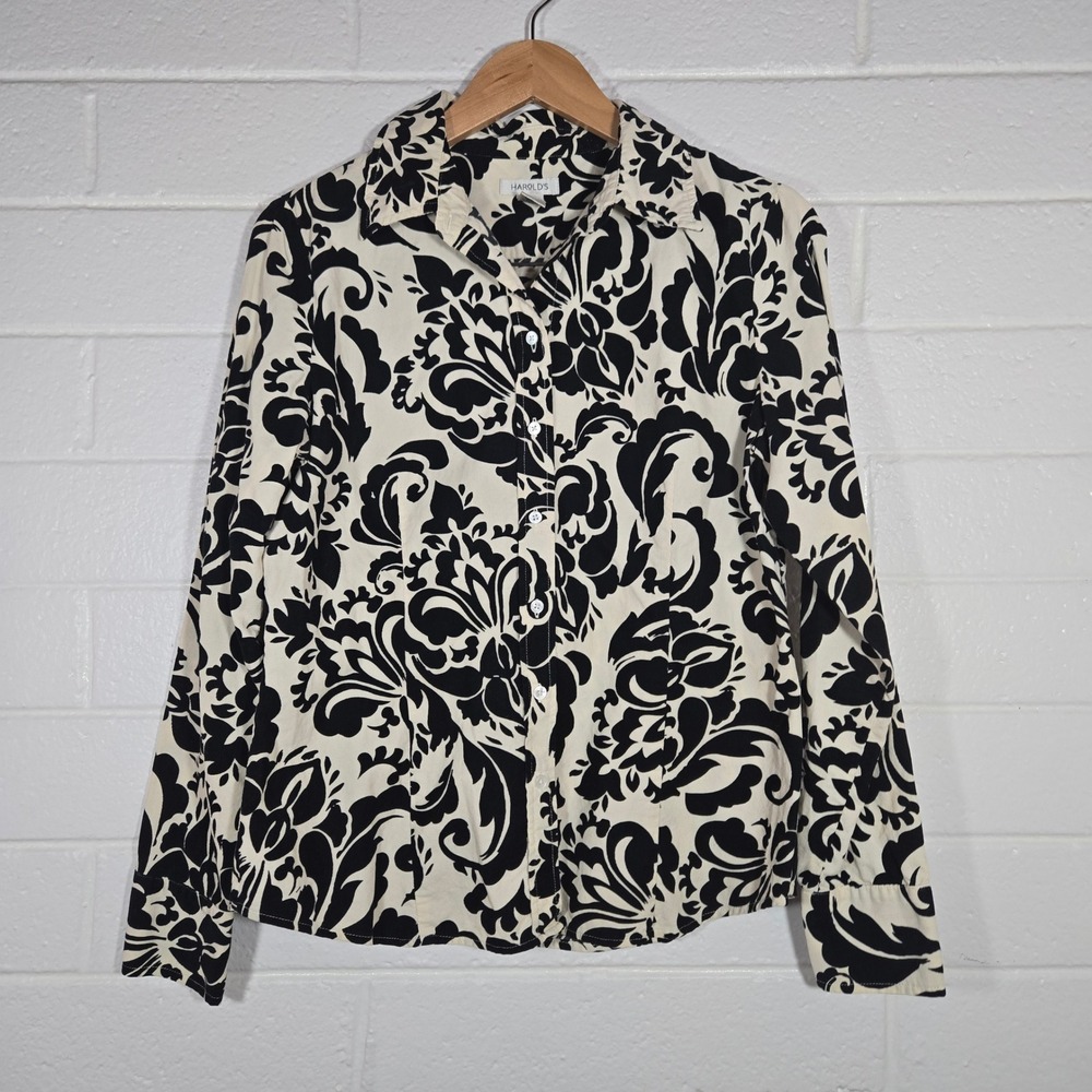 Vtg Y2K Medium Damask Micro Corduroy Button‎ Shirt Contrast Western Arsty Preppy